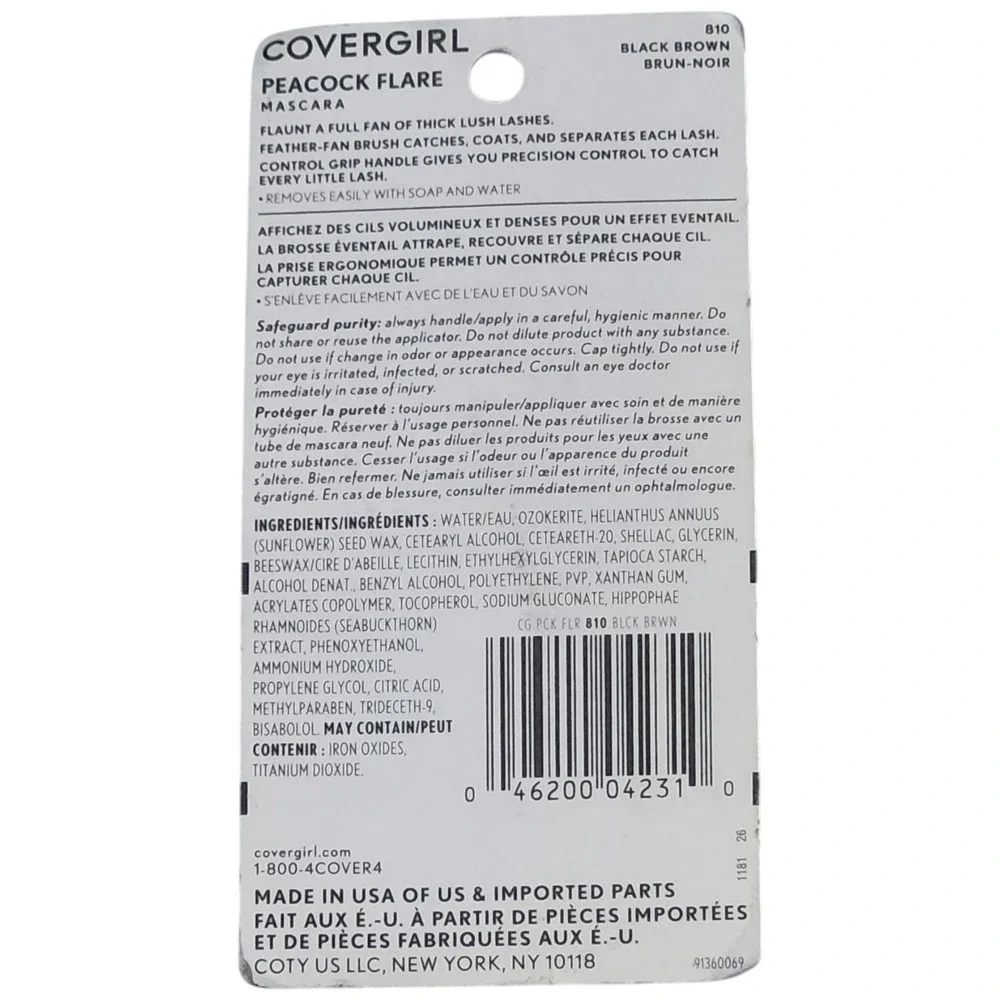 Covergirl Peacock Flare Full Fan Thickening‎ Mascara 810 Black Brown 0.34 fl oz